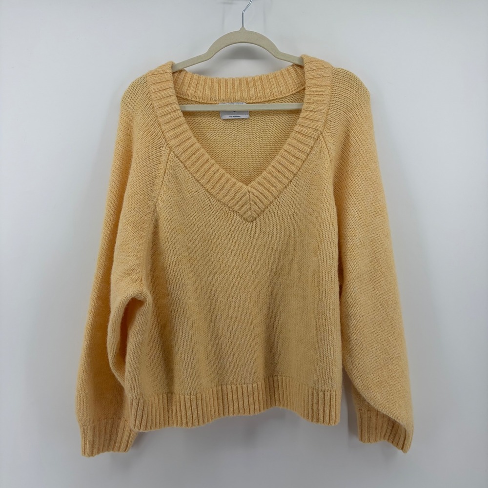 Old Navy Womens 2X Yellow Pullover V-Neck Wool Blend Raglan Knit Sweater